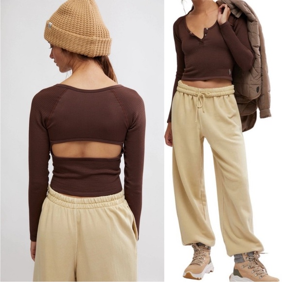 Free People Movement Bail Out Long Sleeve Layer Top Cocoa Brown $68 Retail NWT - Picture 2 of 8